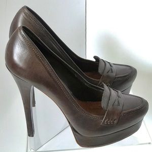 Shultz brown leather high heel loafer